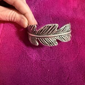 Rustic Cuff Silver Feather Bracelet